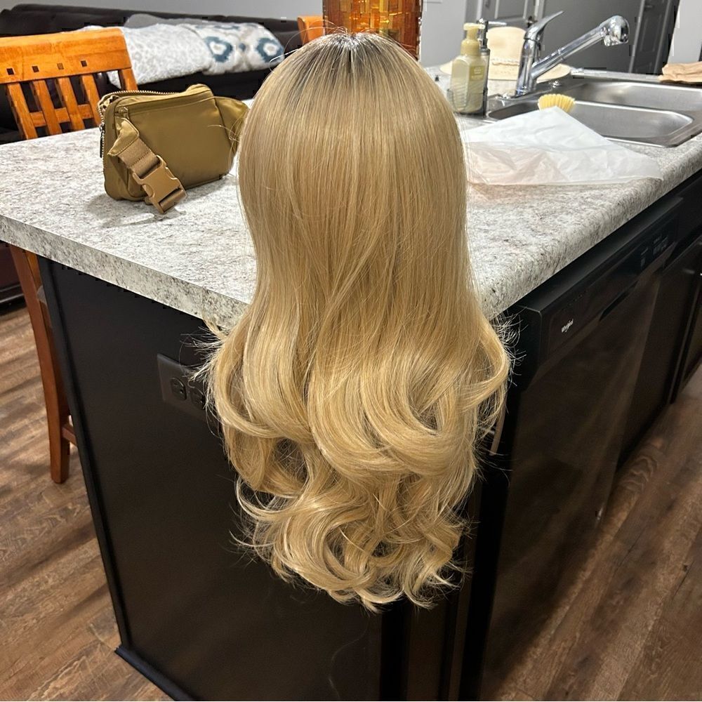 Long Blonde Synthetic Wig with Bangs - Picture 3 of 4